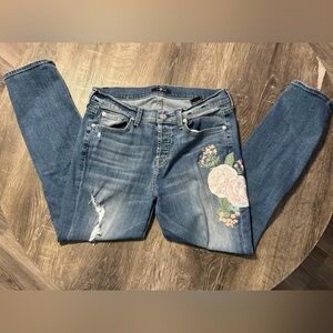 7 for all Mankind Women’s Blue Embroidered Skinny Jeans Size 27